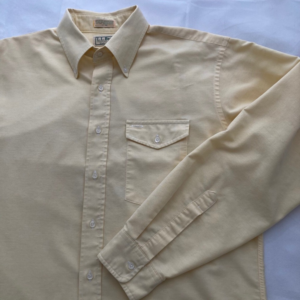 Vtg LL Bean Mens Oxford Shirt Yellow Button Down Long Sleeve 17-35 Made in USA
